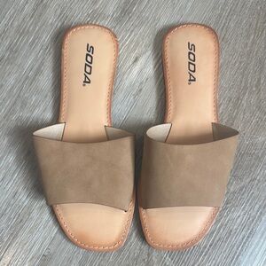 SODA Women's Tan Slide Sandals- size 7-1/2
